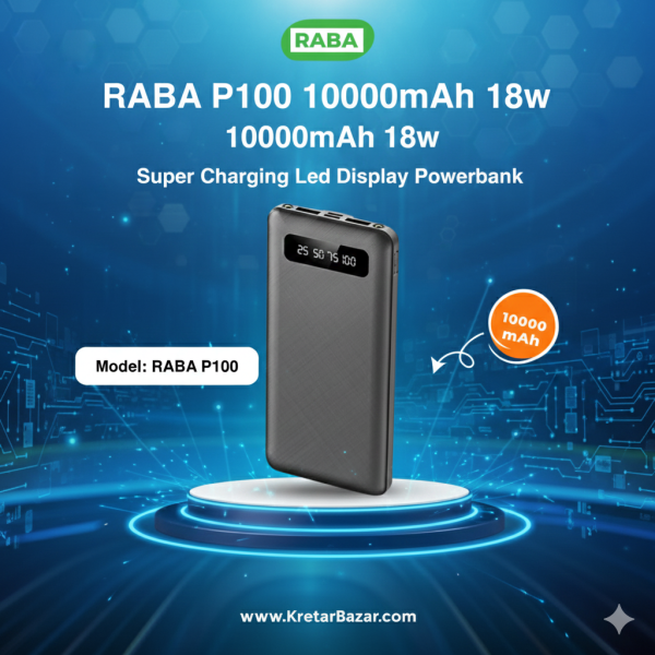 RABA P100 10000mAh Powerbank with Fast Charging & Dual USB Ports