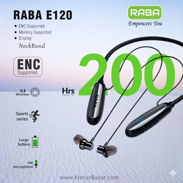 RABA E120 200Hours ENC Display NeckBand (Memory Supported)